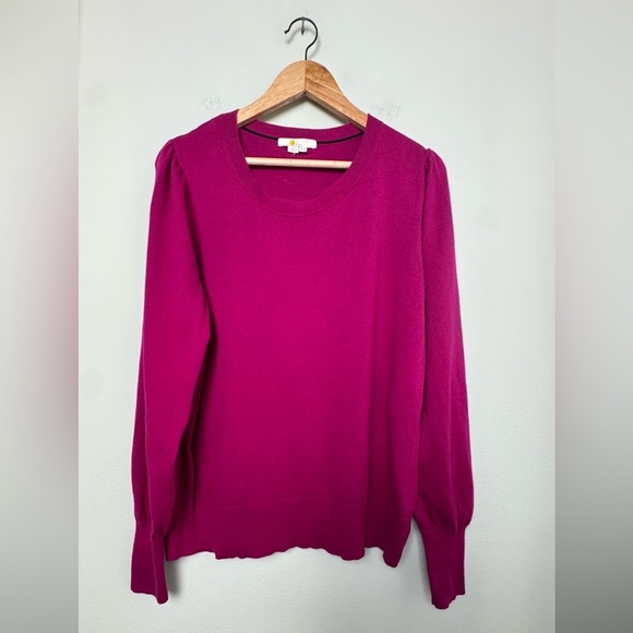 Boden Antonia Wool Blend Puff Sleeve Crewneck Sweater in Raspberry Size 16 - Picture 2 of 12